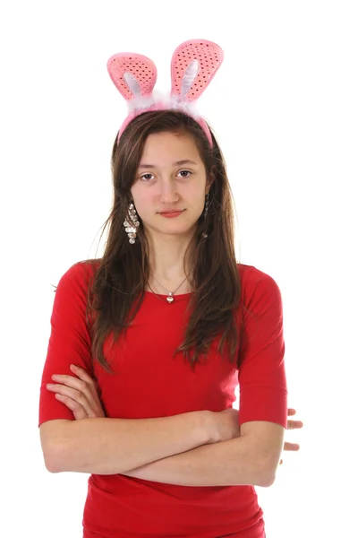 Adolescente com orelhas de coelho — Fotografia de Stock