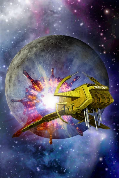 Spaceship warp and moon — Stock Photo, Image