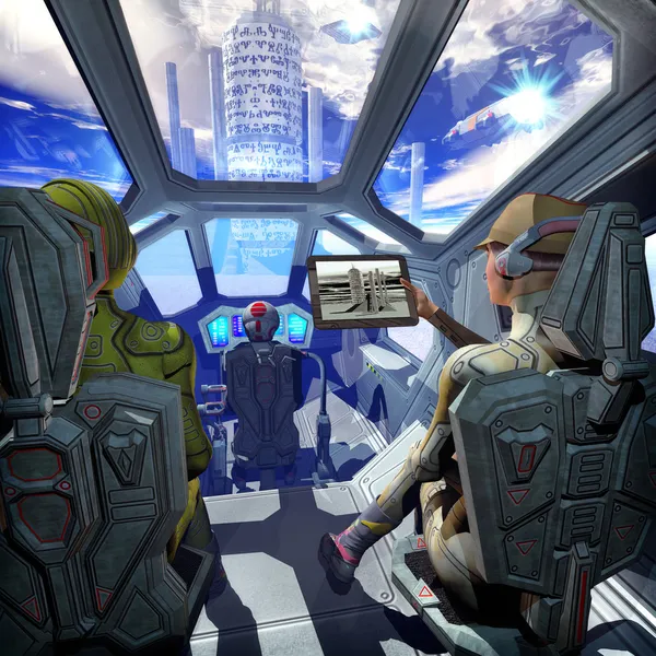 Spaceship interior and alien planet — Stock Photo, Image