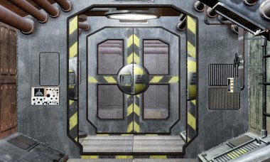 Spaceship hatch and corridor background clipart