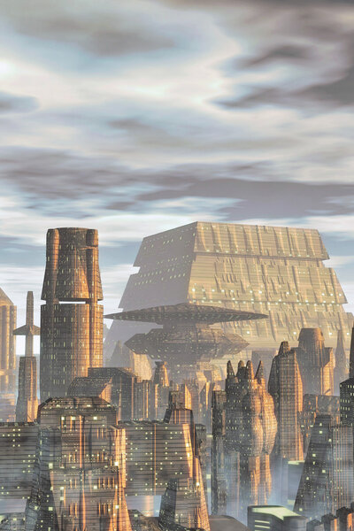 Futuristic city background 3D render