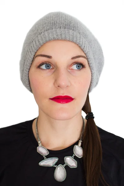 Kvinna med ett rött läppstift — Stockfoto