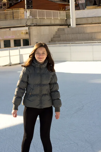 Happy Young Girl Ice Skating In The Sun — Stock Photo, Image
