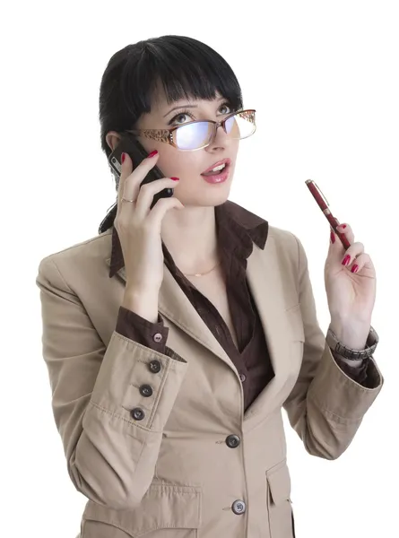 Zakenvrouw praten over mobiele telefoon — Stockfoto