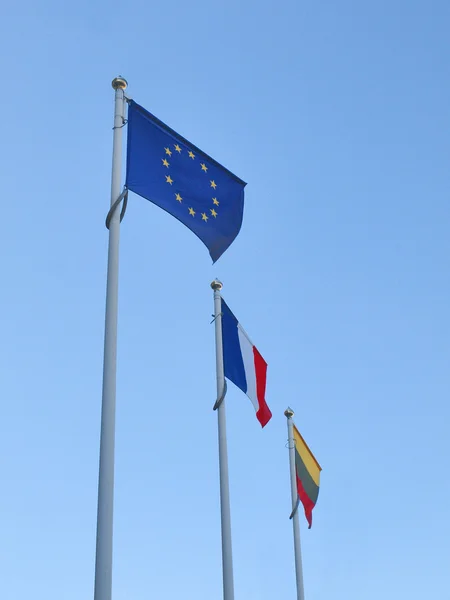Frankrike, Litauen och Europeiska unionens flagga — Stockfoto
