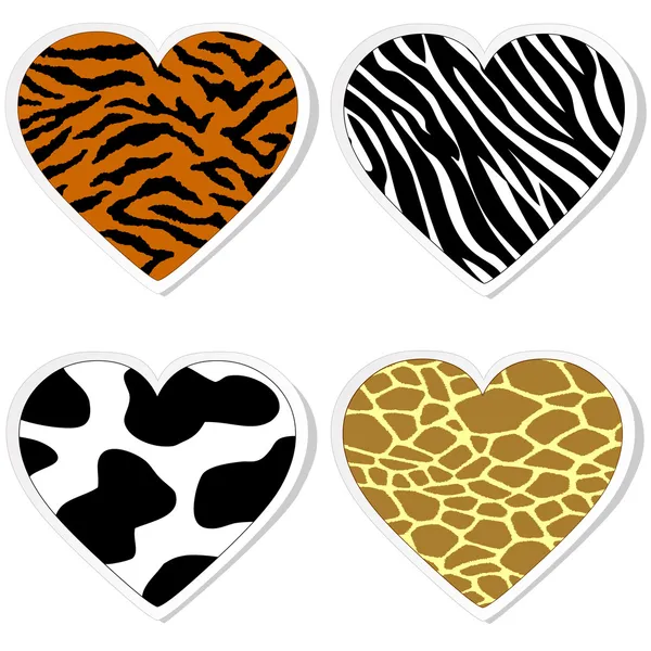 Animal print heart stickers — Stock Vector