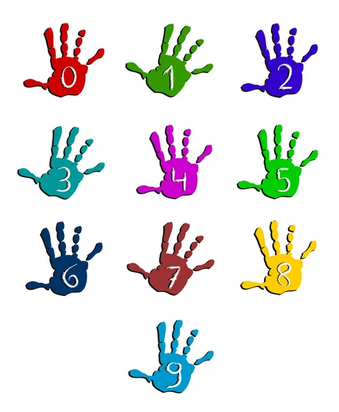 Numeri di mano colorati — Vettoriale Stock