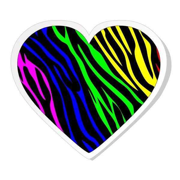 Rainbow zebra heart sticker — Stock Vector