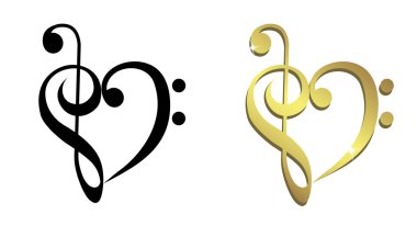 Heart formed of treble clef and bass clef clipart