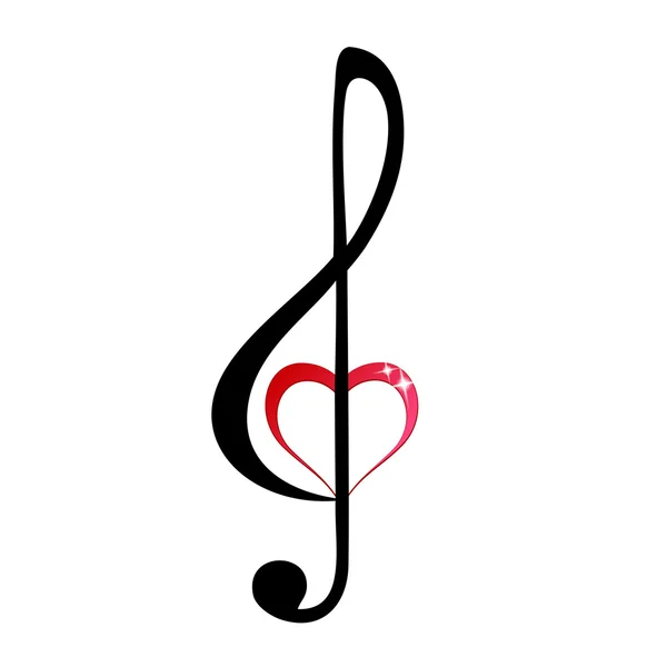 Shiny heart treble clef — Stock Vector