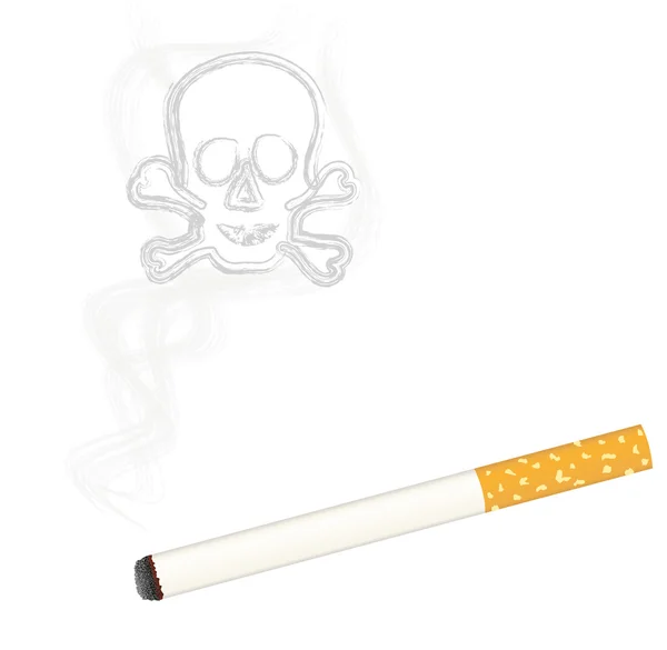 Brandende sigaret + schedel in rook — Stockvector