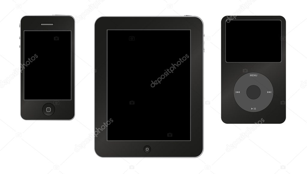Smartphone, tablet and mp3 player.