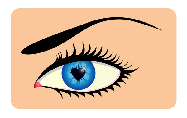 Ojo femenino con iris en forma de corazón — Vector de stock