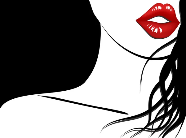 Fundo elegante de mulher com lábios vermelhos e cabelos longos — Vetor de Stock