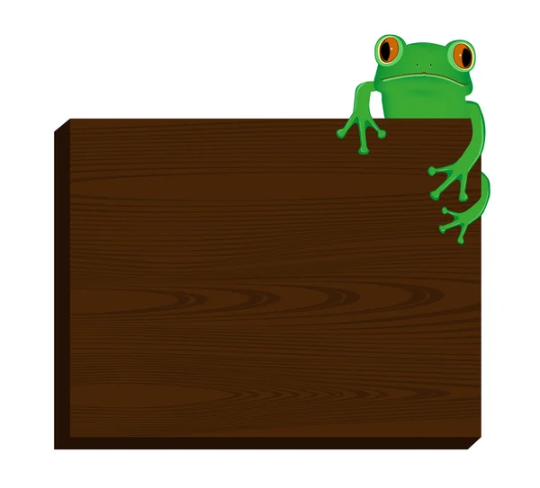 Grüne Laubfrosch sitzt auf Holz Hintergrund — Stockvektor