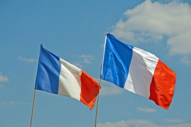 Two french flags fluttering in the sky clipart