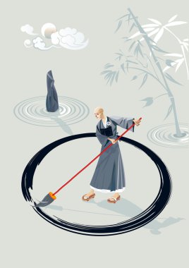 Zen Monk Painting A Circle clipart