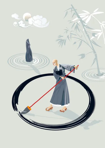 Zen monk målning en cirkel — Stock vektor