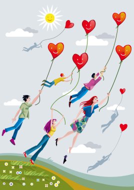 Flying With Hearts clipart