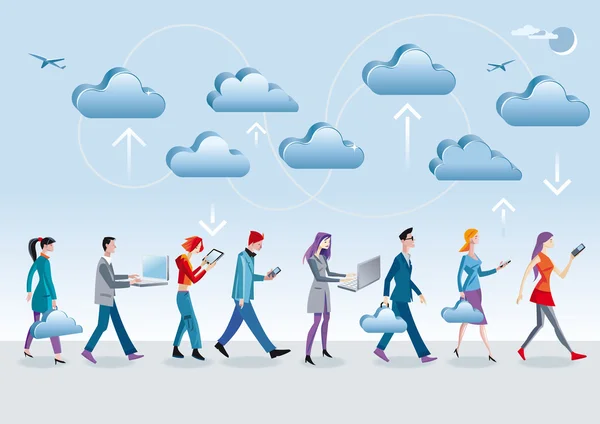 Cloud Computing a piedi — Vettoriale Stock