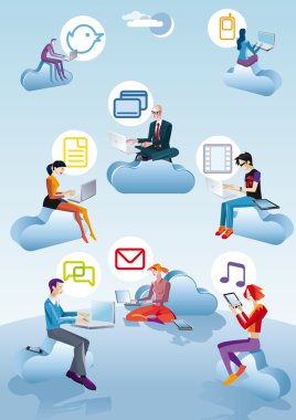 Cloud Computing Men Women And Icons clipart