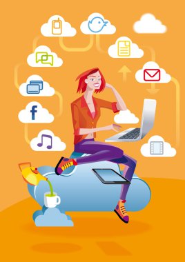 Cloud Computing Woman With Laptop clipart