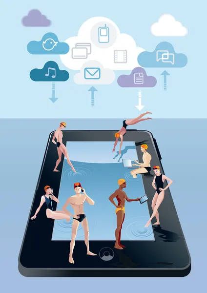 Tablet digitale come piscina blu — Vettoriale Stock