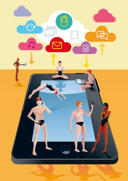 Yüzme Havuzu turuncu olarak dijital tablet — Stok Vektör
