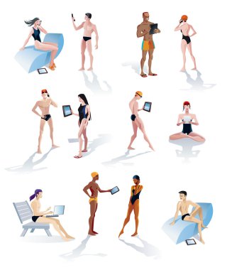 Twelve Swimmers With Digital Tablets And Smartphones clipart