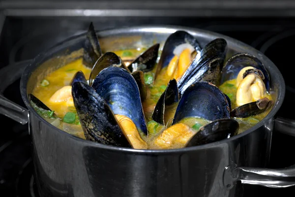 stock image Mussels in pan