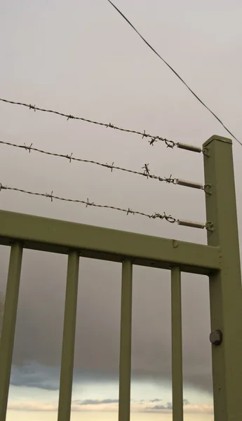 Kovový plot s ostnatým drátem — Stock fotografie