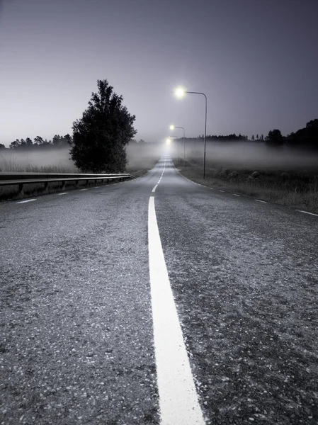 Road in evening fog — Stock Photo, Image