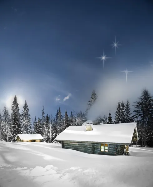 Remote timmerstuga i vinter — Stockfoto