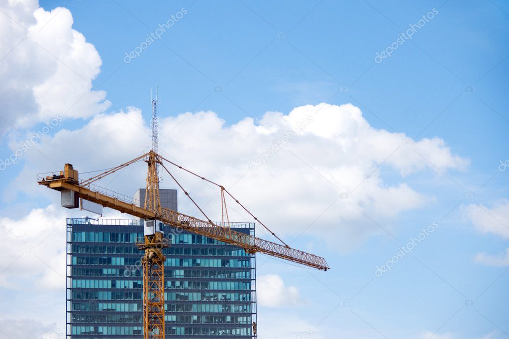 Crane with office building