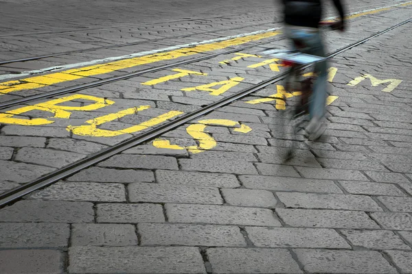 stock image Cyclist and tram track