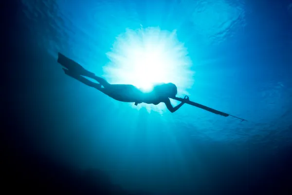 Spearfishing siluett — Stockfoto
