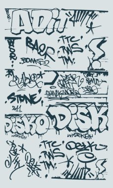 Set of abstract graffiti on the walls of the street clipart