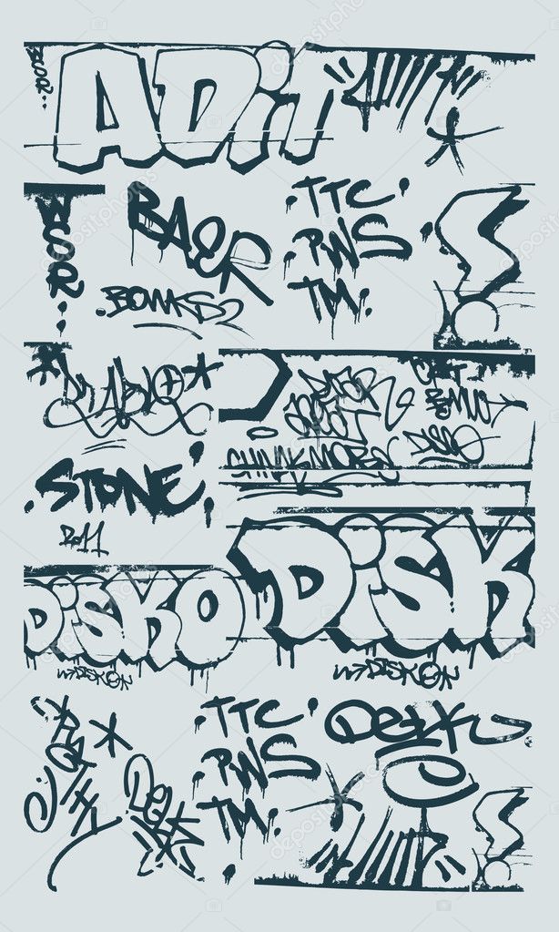 Set of abstract graffiti on the walls of the street