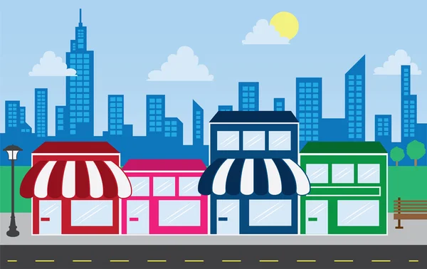 Fronts de magasin et bâtiments Skyline — Image vectorielle
