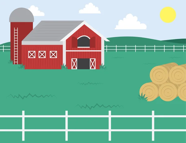 Azienda agricola con fienile — Vettoriale Stock
