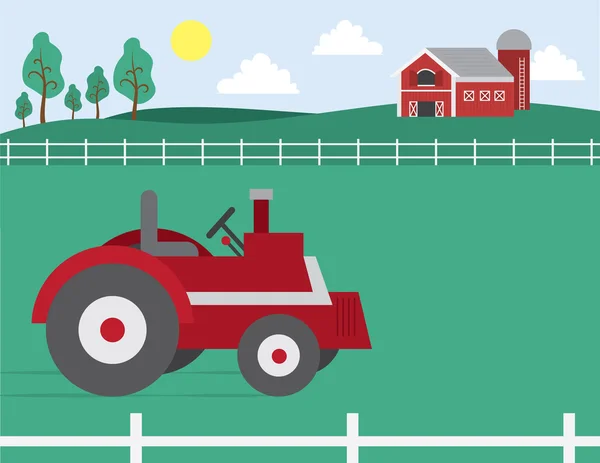 Azienda agricola con fienile e trattore — Vettoriale Stock