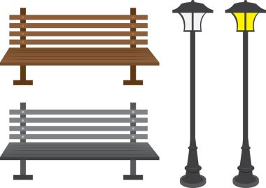 Bench and light posts clipart