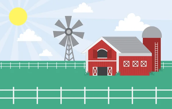 Bauernhofszene mit Windmühle — Stockvektor