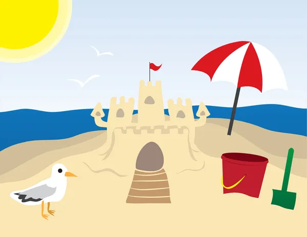 Castillo de arena en la playa — Vector de stock