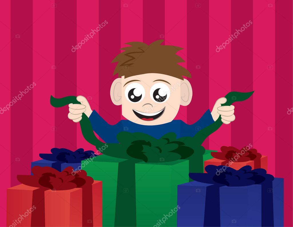 Kid Opening Presents Stock Illustration by ©milo827 #8200023