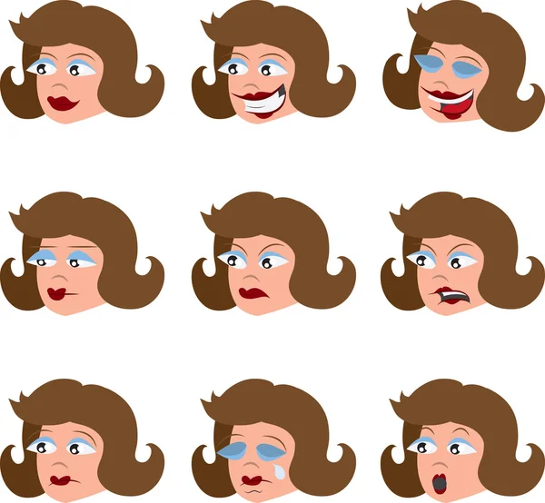 Various Woman's Facial Expressions — Stock Vector