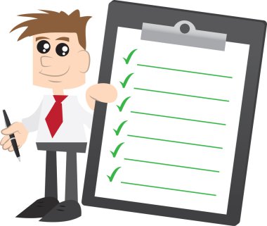 Businessman holding Clipboard with Check Marks clipart