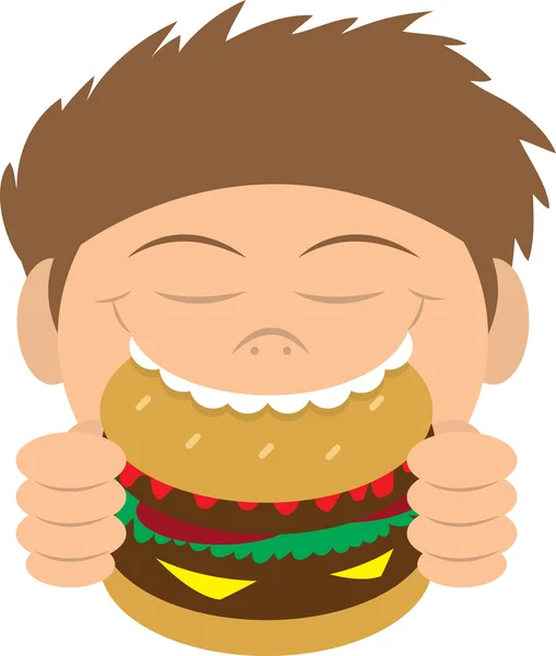 孩子吃汉堡包 — 图库矢量图片