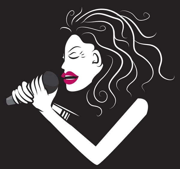 Žena zpěvačka černá a bílá — Stockový vektor