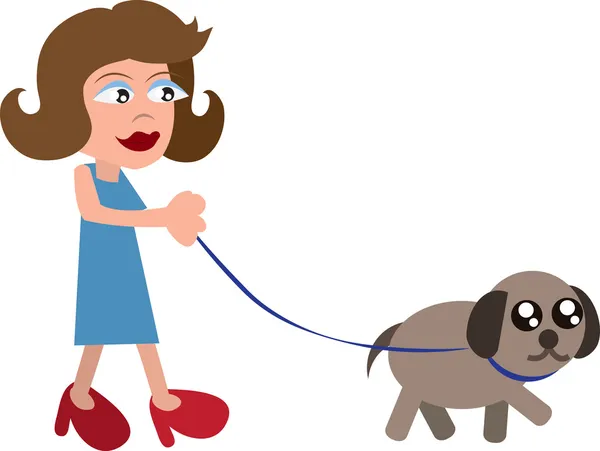 Woman Walking Dog — Stock Vector